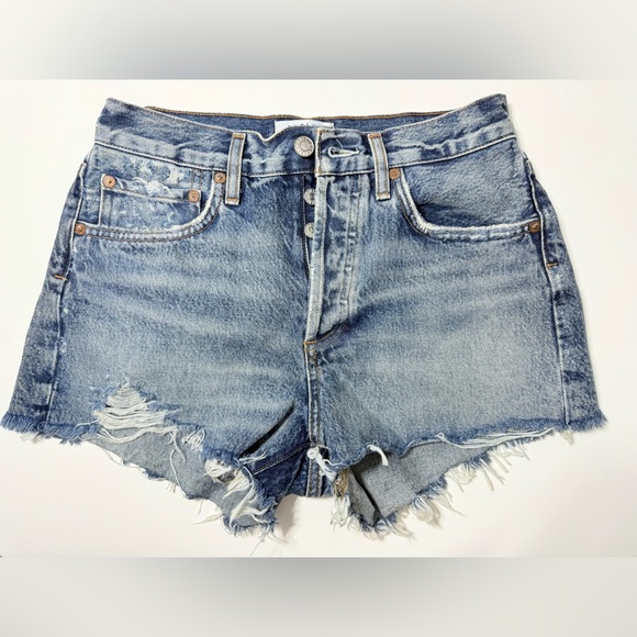 Agolde Pants - AGOLDE Parker Vintage Cut Off Denim Shorts Distressed Raw Hem Dark Wash Size 25